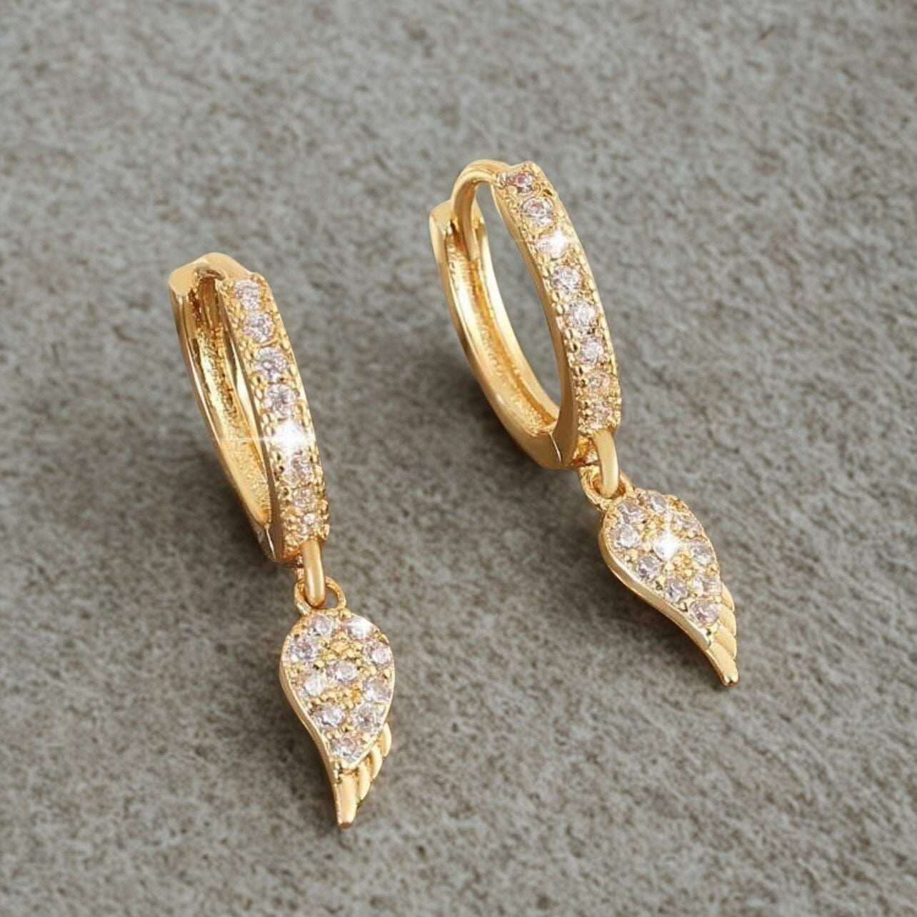 Diamond Wing Earrings - Gold